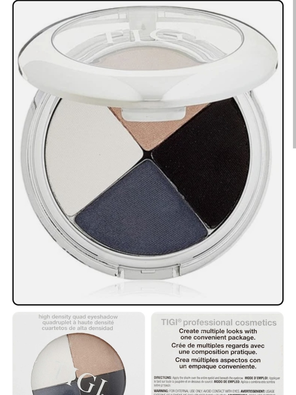 TIGI Quad Eyeshadow Palette — Navy, Black, White, Copper